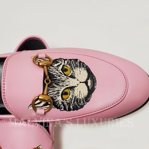 GUCCI SHOES BRIXTON PINK LEATHER LOAFER MYSTIC CAT w HORSEBIT sz 36 6 US - Picture 11 of 15